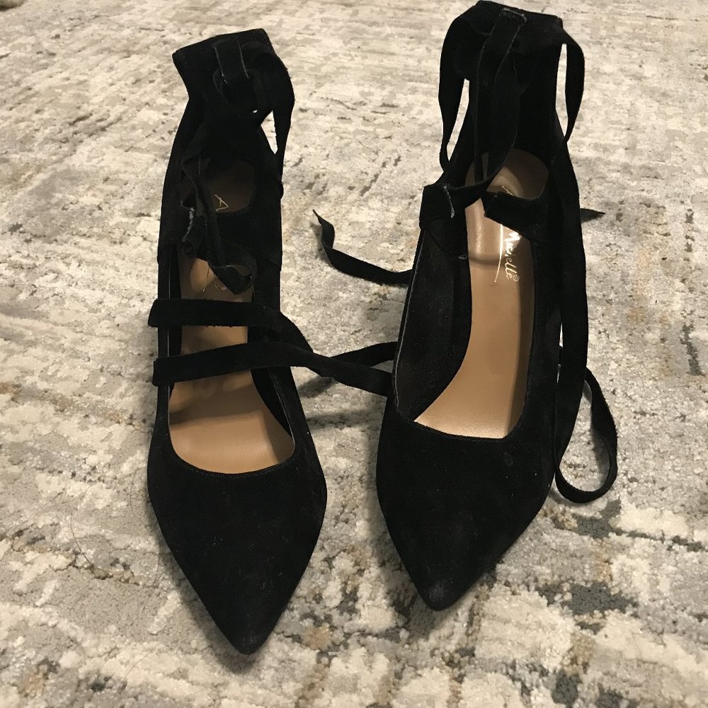 Black Lace Up Pointed Toe Heels